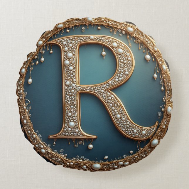 Coussins Ronds Golden Monogram Initial Letter R (Devant)