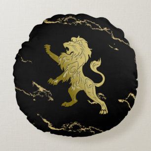 Coussins Ronds Golden Royal Lion Marbre noir