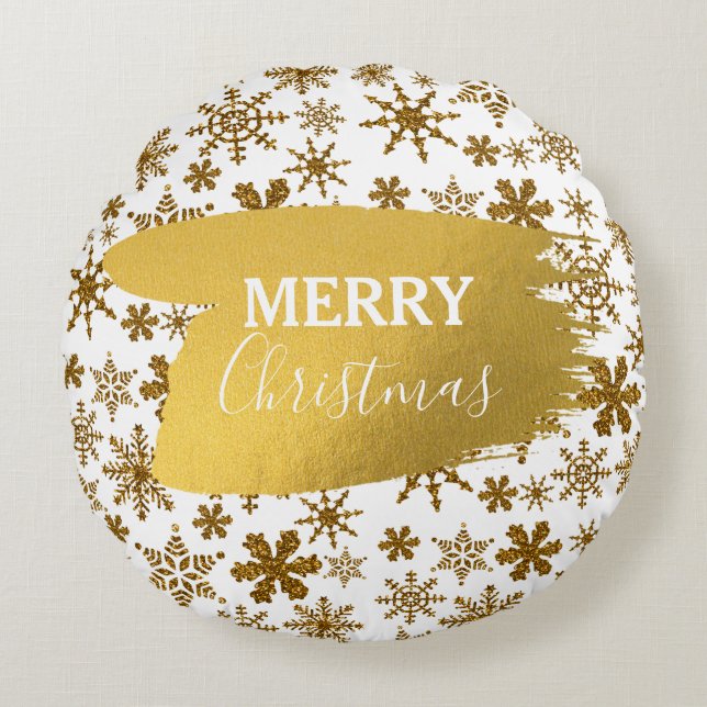 Coussins Ronds Golden Sparkling Snow Merry Christmas (Devant)