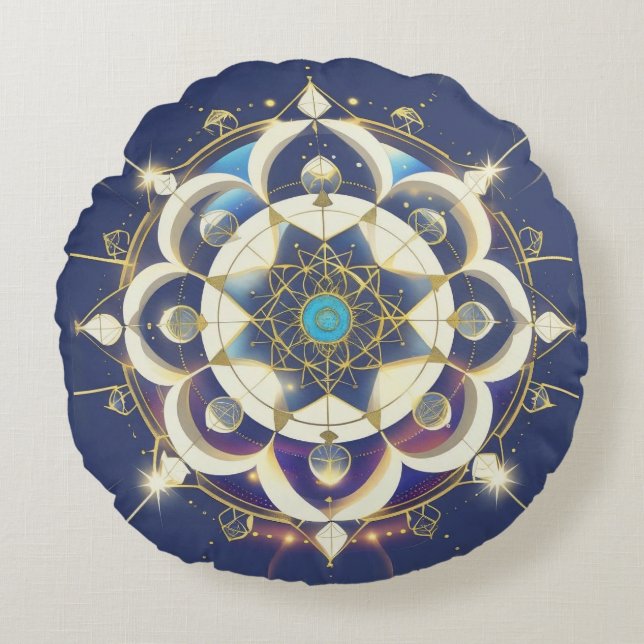 Coussins Ronds Golden Star Alignment – A Sacred Geometry Universe (Devant)