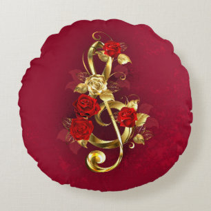 Coussins Ronds Golden Treble Clef avec fleurs Roses