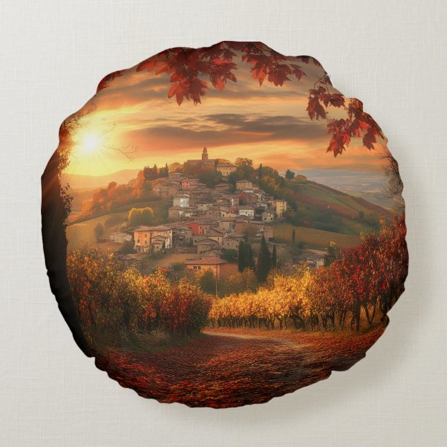 Coussins Ronds Golden Vineyard Sunset – Round Fall Accent Pillow (Dos)
