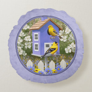 Coussins Ronds Goldfinches & Jote Birdhouse Lavender