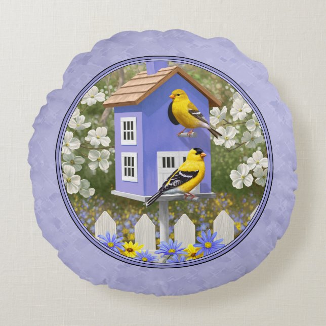 Coussins Ronds Goldfinches & Jote Birdhouse Lavender (Devant)