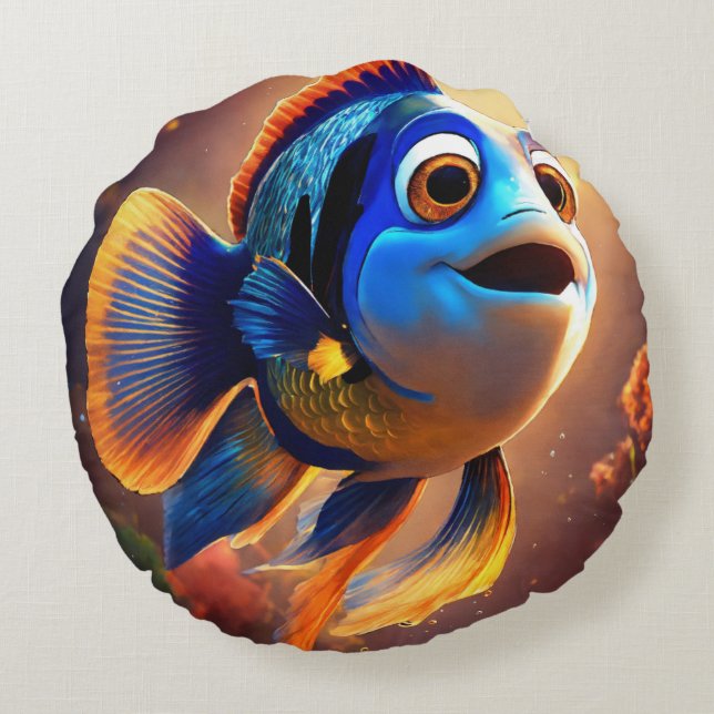 Coussins Ronds Goldy avec poisson bleu (Dos)