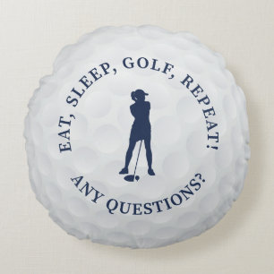 Coussins Ronds Golf Ball Custom Lady Golfer Silhouette Cute Bleu