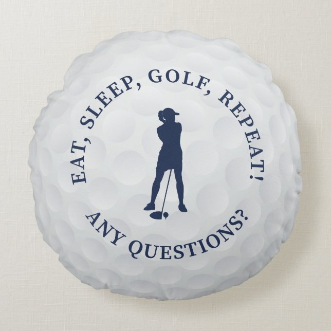 Coussins Ronds Golf Ball Custom Lady Golfer Silhouette Cute Bleu (Devant)