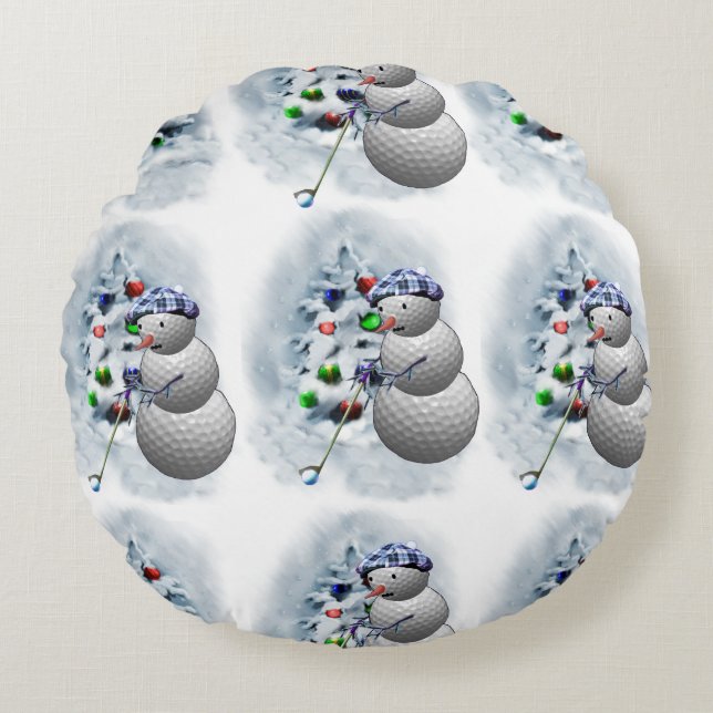Coussins Ronds Golf Ball Snowman Noël (Devant)