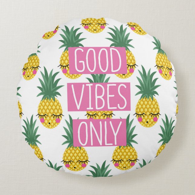 Coussins Ronds Good Vibes Pineapples Motif d'été (Devant)