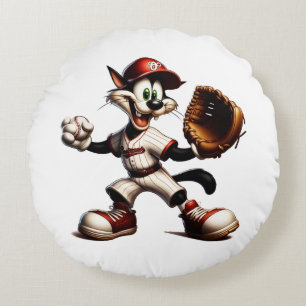 Coussins Ronds Goofy Cat Baseball Pitcher Monte