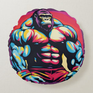 Coussins Ronds Gorilla Bodybuilder Lifter Pop Art Dessin