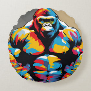 Coussins Ronds Gorilla Bodybuilder Poids Lifter Pop Art Cartoon
