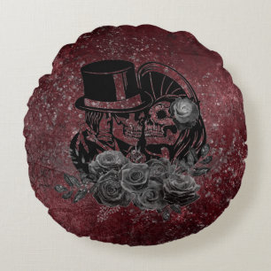 Coussins Ronds Gothique Kissing Skulls Couple Et Sang Rouge Étern