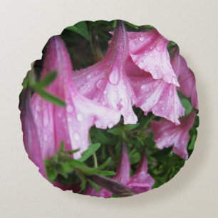 Coussins Ronds Gouttes de rosée sur des fleurs roses