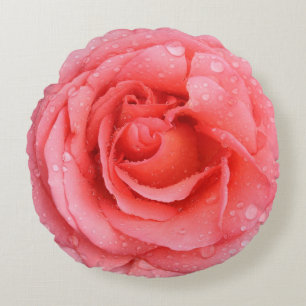 Coussins Ronds Gouttes d'eau de rose rose rouge romantique