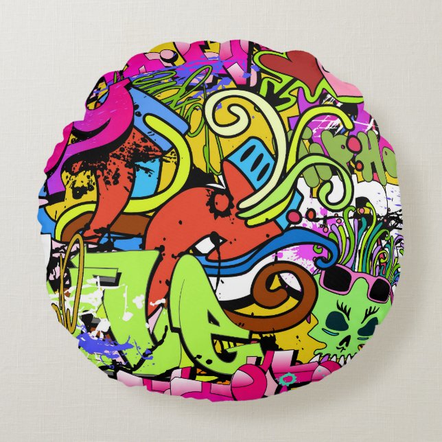 Coussins Ronds Graffiti Art : Hip-Hop Style Arrière - plan (Devant)