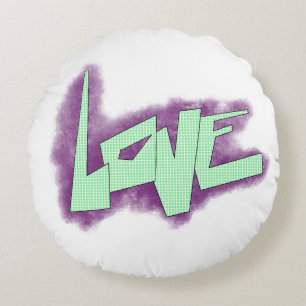 Coussins Ronds graffiti d'amour violet vert menthe typographie po