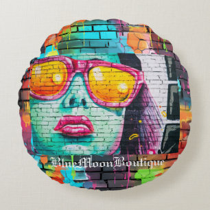 Coussins Ronds Graffiti de fille glamour