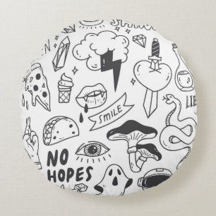 Coussins Ronds Graffiti mignon : Doodle Art Set.