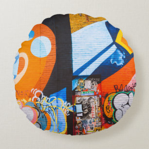 Coussins Ronds Graffiti orange et bleu