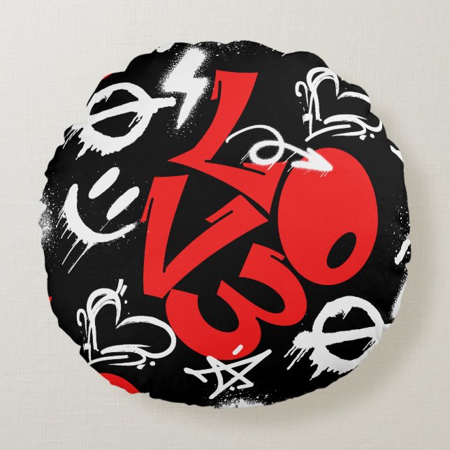 Coussins Ronds grafitti LOVE B. Black BG (Devant)