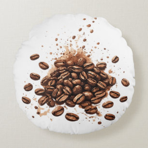 Coussins Ronds Grains de café et explosion de caféine