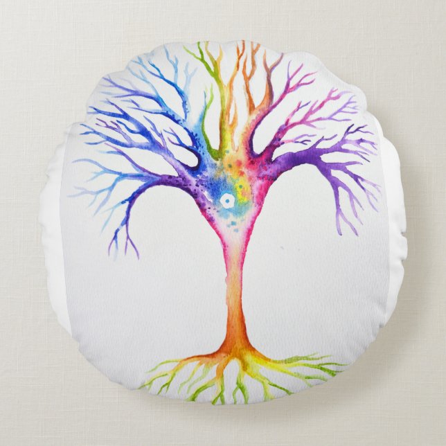Coussins Ronds Grand arbre neuronal coloré (Devant)