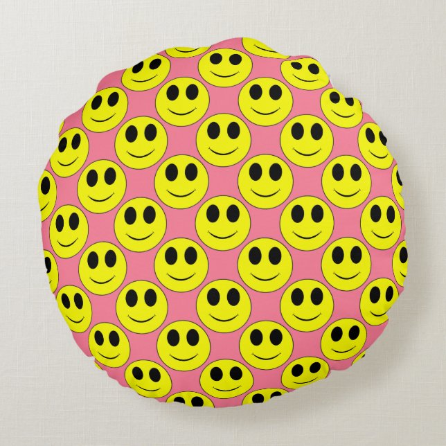 Coussins Ronds Grand Jaune heureux Allover (Dos)