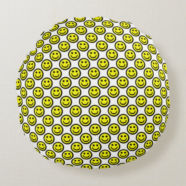 Coussins Ronds Grand Jaune heureux Allover (Devant)