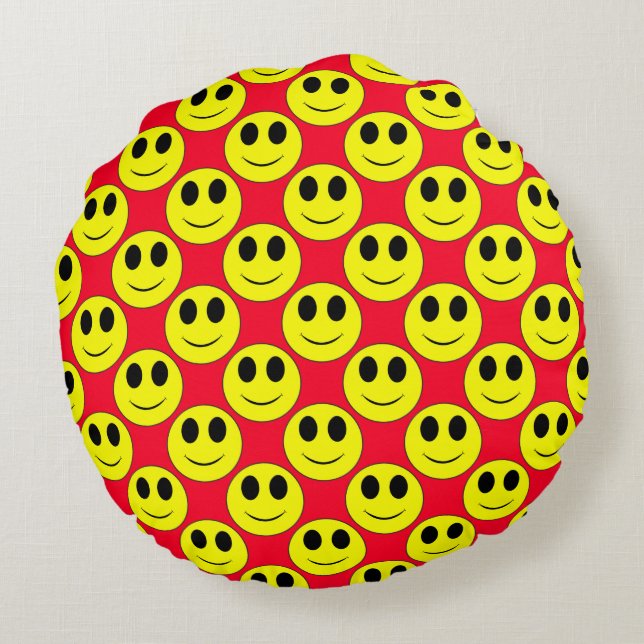 Coussins Ronds Grand Jaune heureux Allover (Dos)