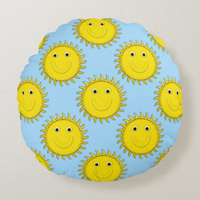 Coussins Ronds Grand Jaune heureux Allover (Devant)