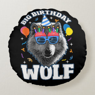 Coussins Ronds Grand Loup d'anniversaire pour les loups