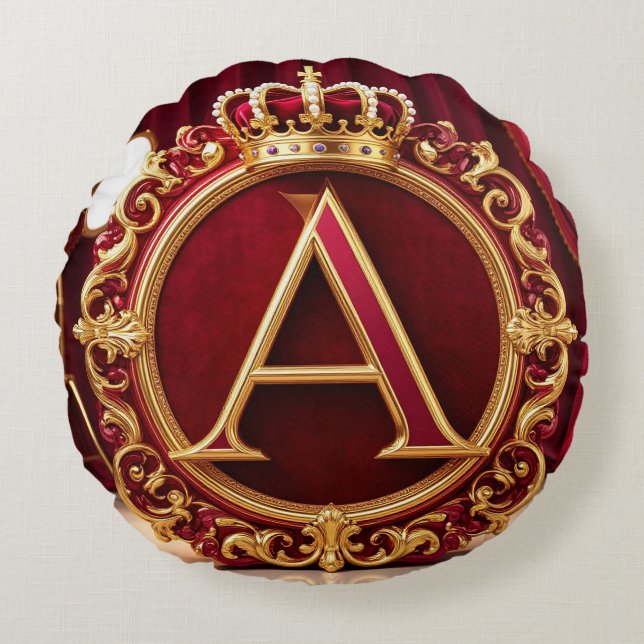 Coussins Ronds Grand monogramme A sur velours rouge (Devant)