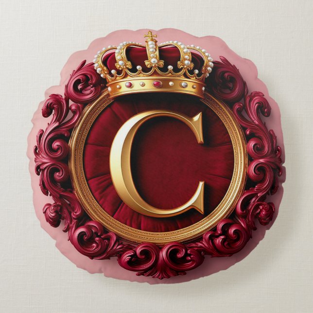 Coussins Ronds Grand monogramme C sur velours rouge (Devant)