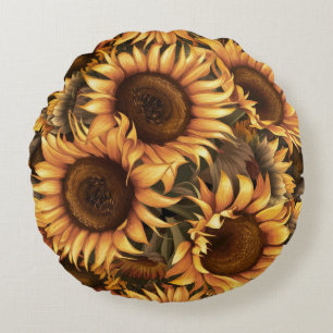 Coussins Ronds Grand motif de fleurs de tournesol