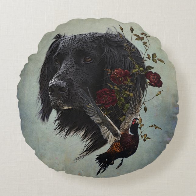 Coussins Ronds Grand Munsterlander avec faisan (Devant)