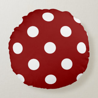 Coussins Ronds Grand pois - blanc sur rouge foncé