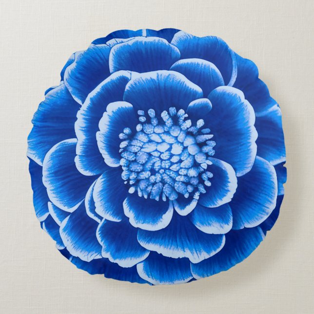 Coussins Ronds Grande Fleur Bleue Dahlia (Devant)