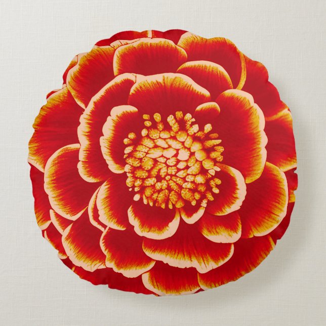Coussins Ronds Grande Fleur Dahlia Orange (Devant)