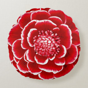 Coussins Ronds Grande fleur de dahlia rouge et blanc  