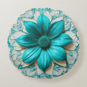 Coussins Ronds Grande Fleur Turquoise dans Clipart Hyperréaliste