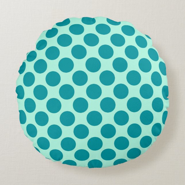 Coussins Ronds Grands points rétro - aqua et turquoise (Devant)