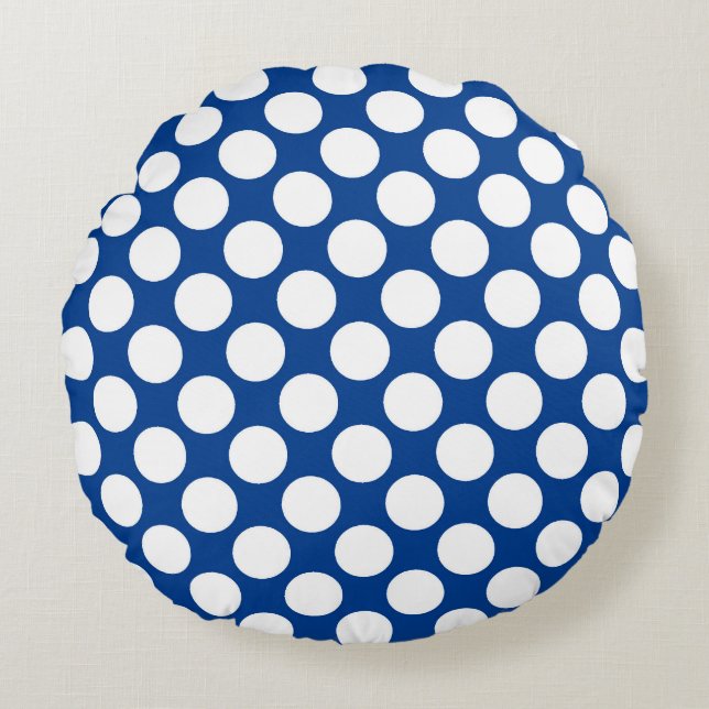 Coussins Ronds Grands points rétro - blanc et bleu cobalt (Devant)