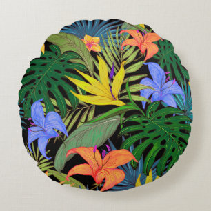 Coussins Ronds Graphique de fleur d'Aloha de Hawaii tropical