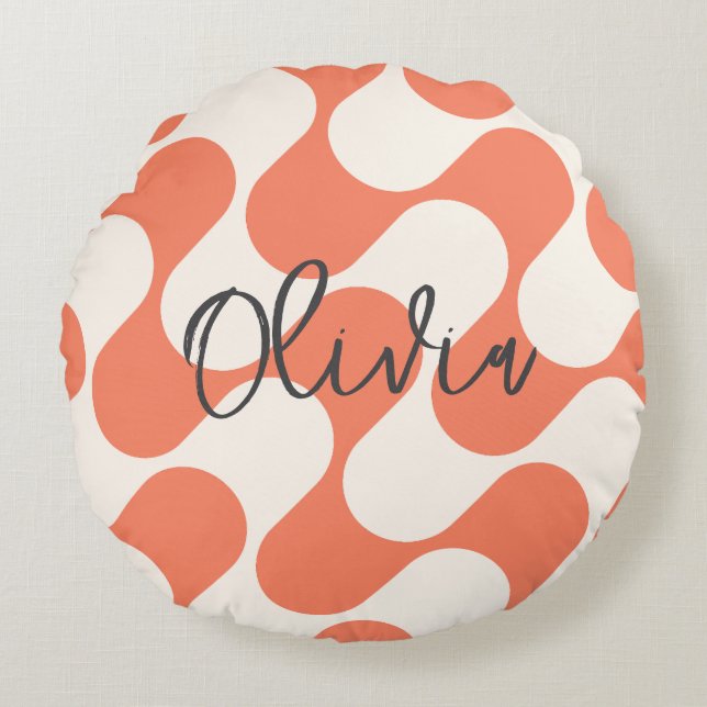 Coussins Ronds Gras Moderne Mignon Rétro Orange & Blanc Chic (Devant)