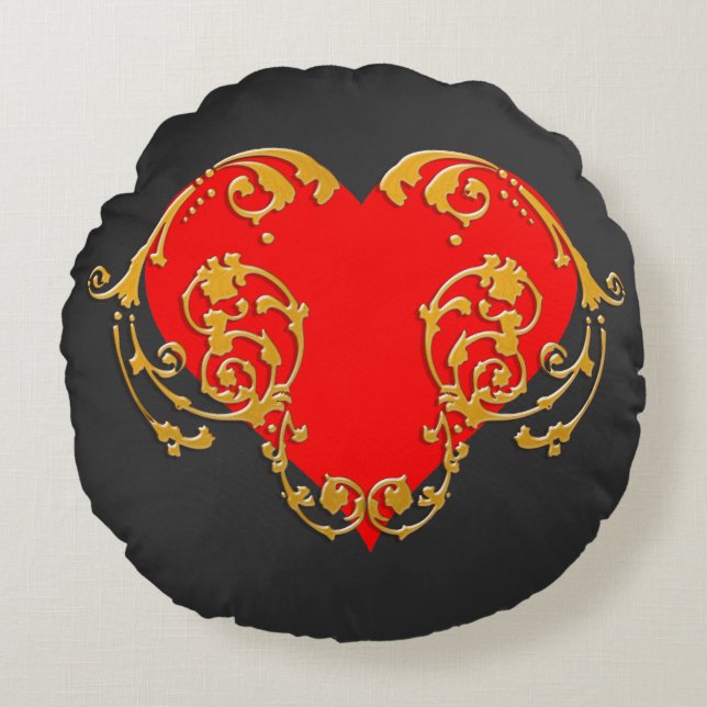 Coussins Ronds Gras Romantique Saint Valentin Rouge Goth Coeur Je (Devant)