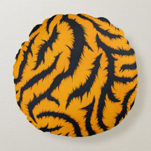 Coussins Ronds Gras Tiger Stripes Motif en orange et noir