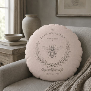Coussins Ronds Gravure d'abeille Blush poussiéreuse Campagne ru