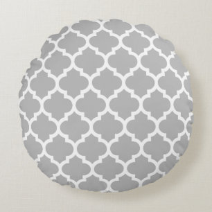 Coussins Ronds Gray White Moroccan Quatrefoil Pattern #5