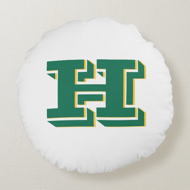 Coussins Ronds Green and Gold College Style Initial Monogram (Dos)